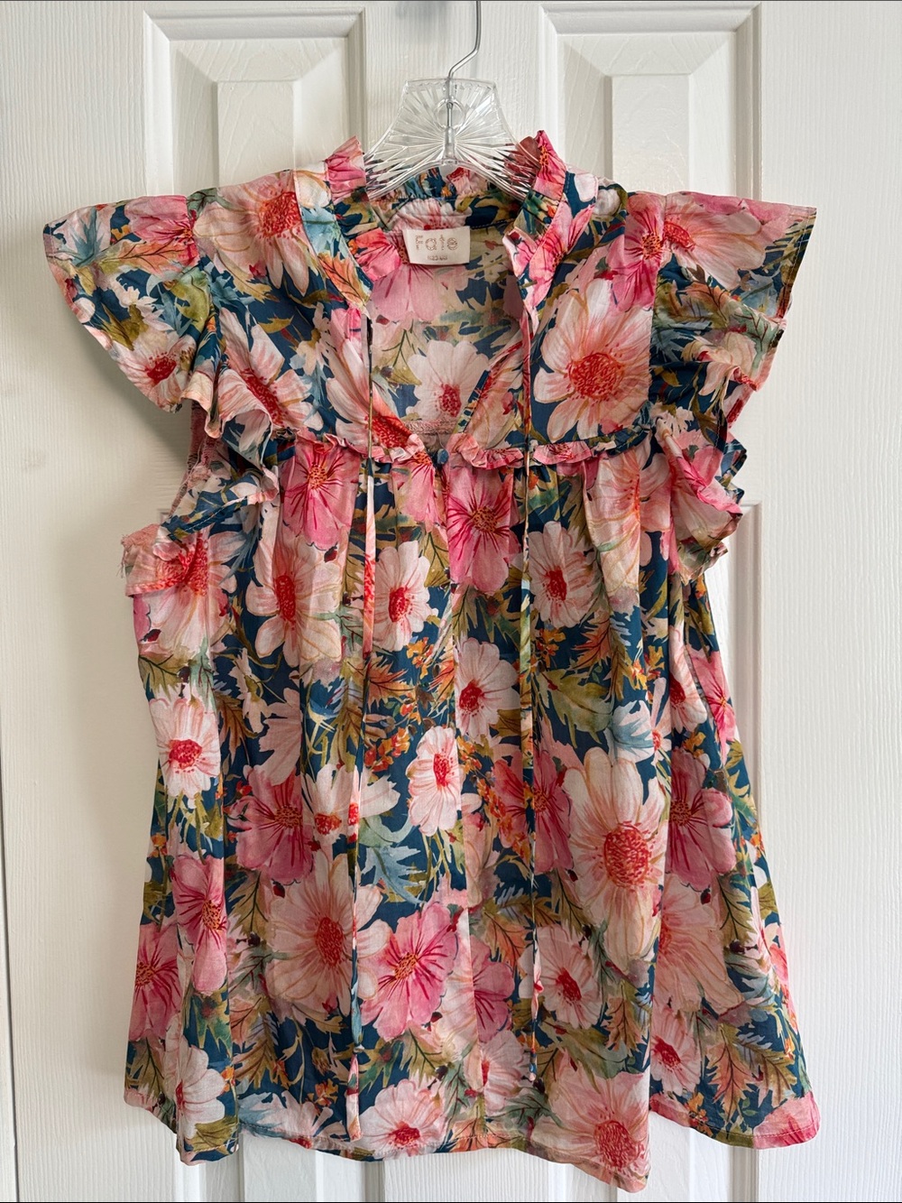 Floral Ruffle Sleeve Blouse by Fate Size Medium 100% Cotton